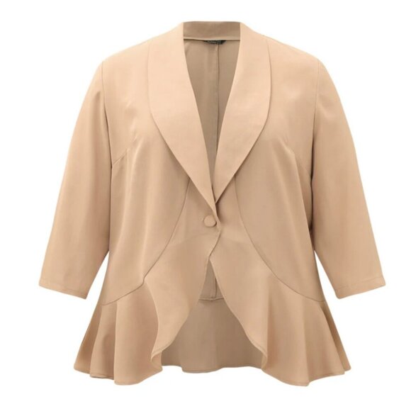 BloomChic Plain Lapel Collar Button Up Ruffle Trim Blazer Size L  us 12 - Picture 5 of 5